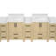 Meuble-lavabo autoportant double vasque de 213 cm (84 po) avec comptoir blanc, panneau à recouvrement, système combinable, rails, installation facile, style minimaliste moderne.