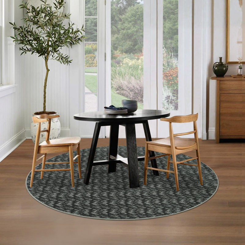 Washable Round Rug 4x4 Circle Modern Solid Color Floor Mats, Small Braided Print Accent Carpet with Non-Slip Backing, Soft Low Pile Throw Rug for Living Room, Bedroom, Black
