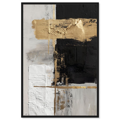 Golden Textures III Canvas Print Gold Abstract Art by Art Remedy, Black Frame, 30 x 45