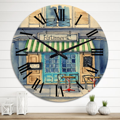 A Small French Bakery Under A Striped Marquee - French Country Wall Clock