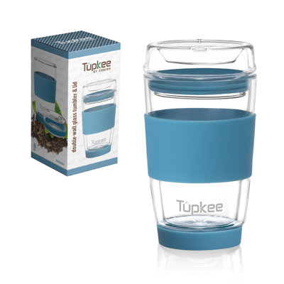 Gobelet en verre à double paroi Tupkee - 8 onces, tasse et couvercle en verre soufflé à la main, réutilisable et isolé, tasse de voyage, Niagara