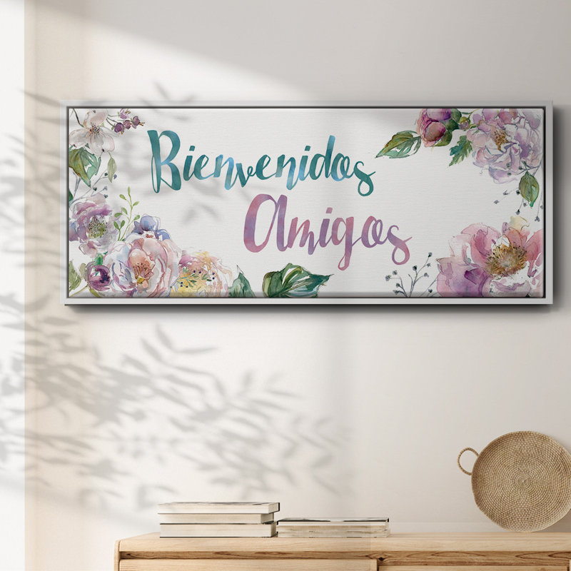 Bienvenidos Amigos- Framed Canvas, 12" H x 30" W