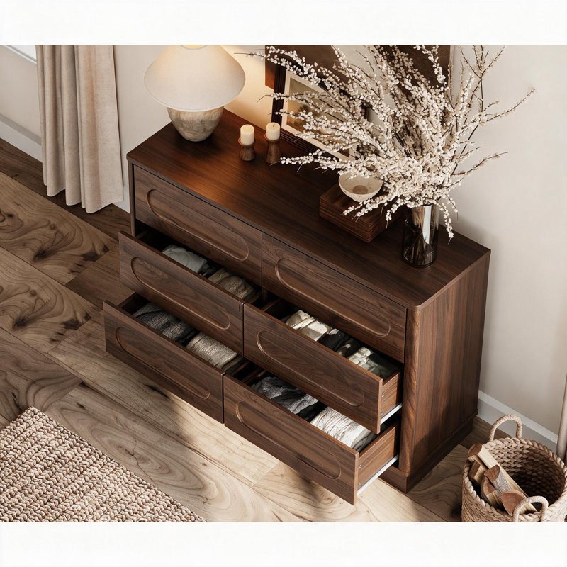 Armoire d'appoint en noyer foncé 39,37 "avec 6 tiroirs