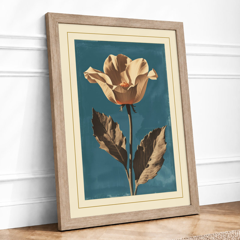 Pale Rose in Gold Botanical - Framed Print, A4 - 29.7 x 21.0 cm, Oak