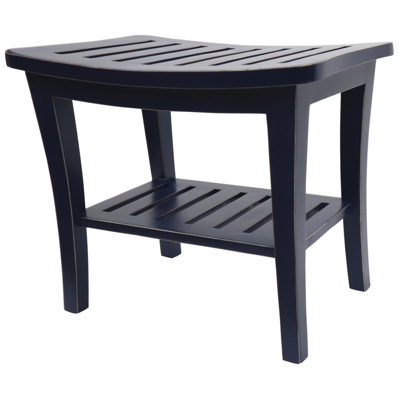 Campbelltown 20'' W Teak Shower Bench, 17"H x 20"W x 13.5"D, Distressed Navy