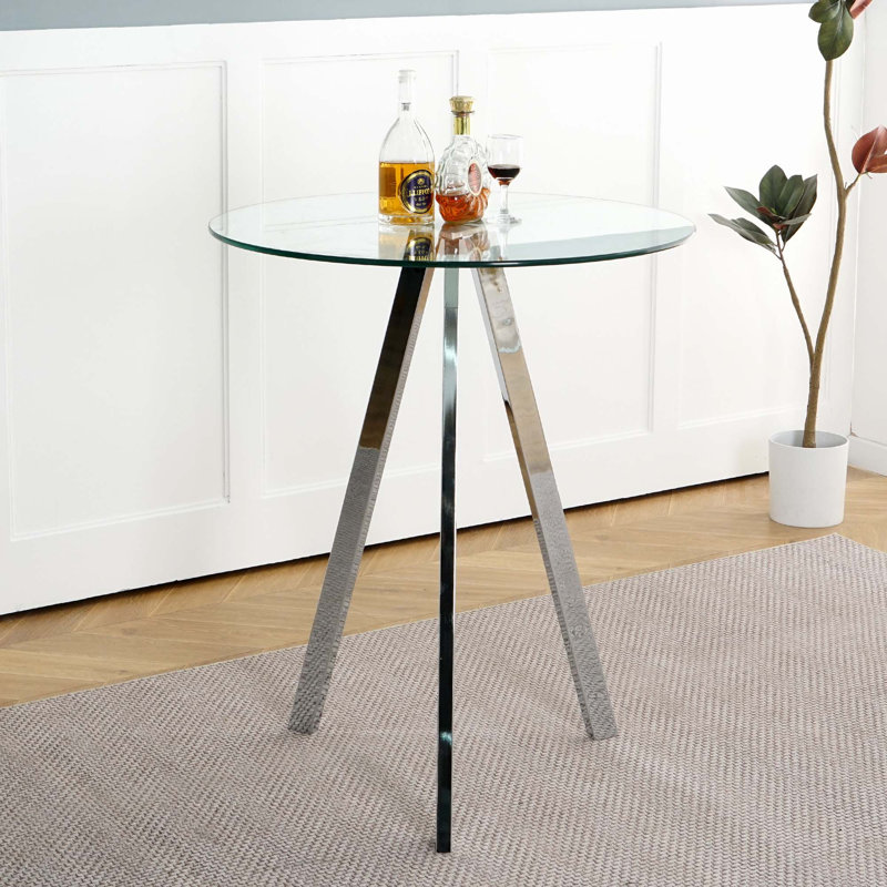 Modern Kitchen Glass Dining Table(Only Table), Chrome
