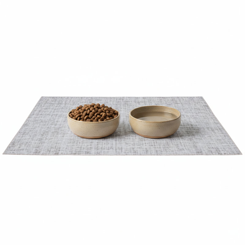 Tapis d'alimentation imperméable pour animaux de compagnie - Tapis pour chat et chien de qualité supérieure 16 po x 24 po - Tapis antidérapant et lavable à la machine pour protéger les planchers et contenir les éclaboussures d'eau (sable tissé)