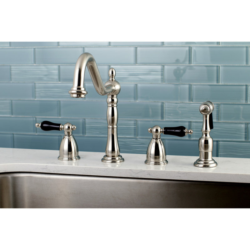 Kingston Brass Duchess Double-Handle Widespread Kitchen Faucet, Brushed Nickel, With Spray