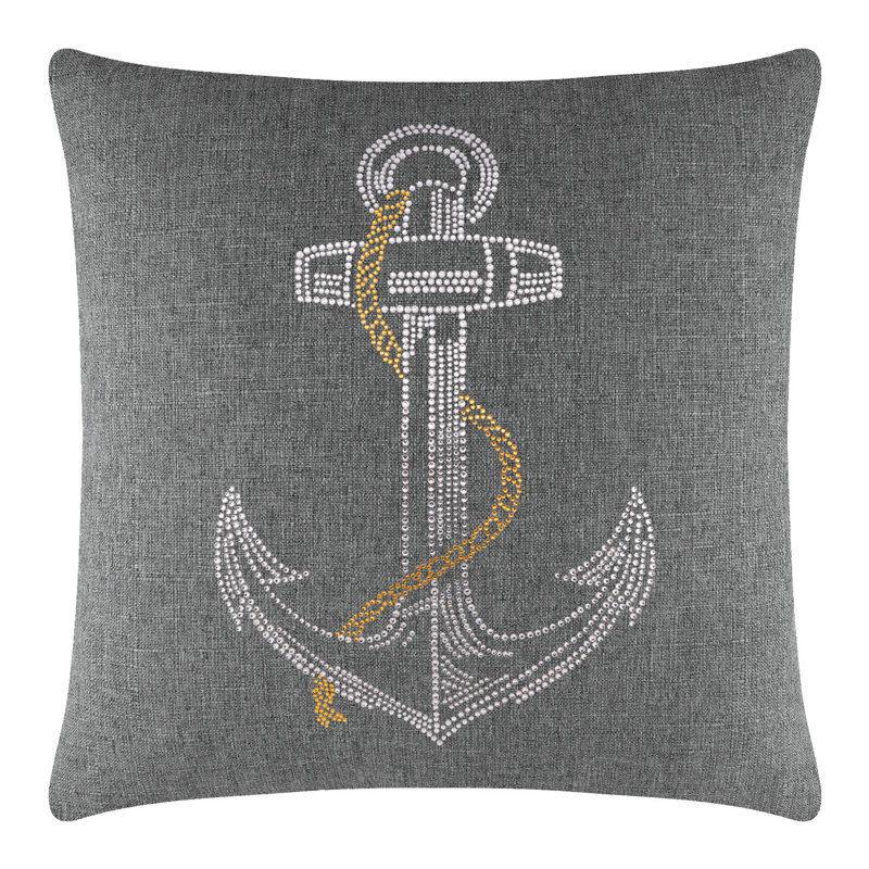Coussin Sparkles Home Anchor | Motif nautique strass | Bourre en polyester | Lavable à la machine, 16 po x 5 po, Gris