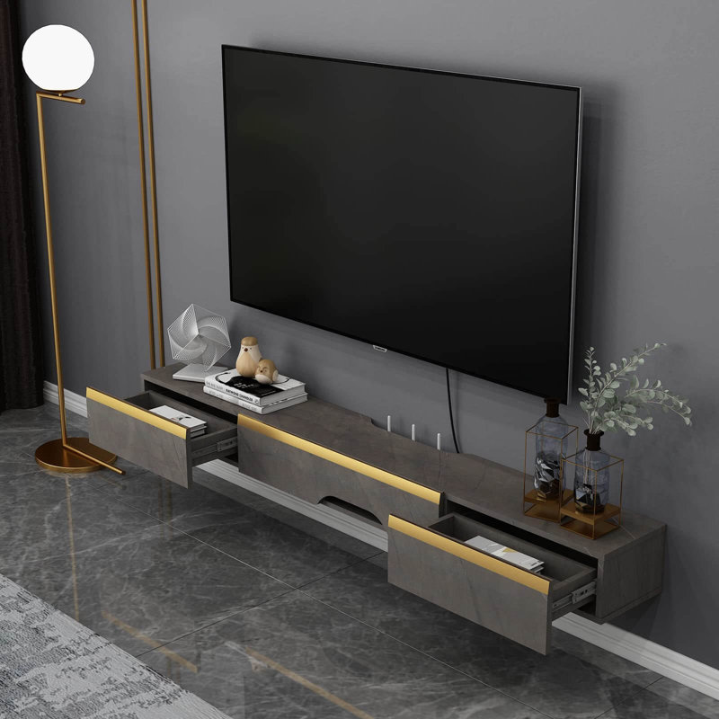 Meuble télé flottant pour téléviseur de 65 po ou moins, 6.6" H x 67" W x 10" D