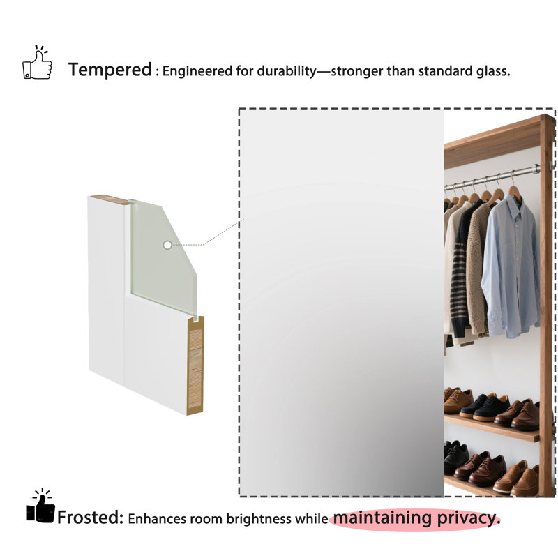 Dalle de porte intérieure en verre givré 1 Lite - Cadre en bois aggloméré / pin avec cadre réglable et charnières pré-suspendues (la porte et le cadre sont livrés séparément)