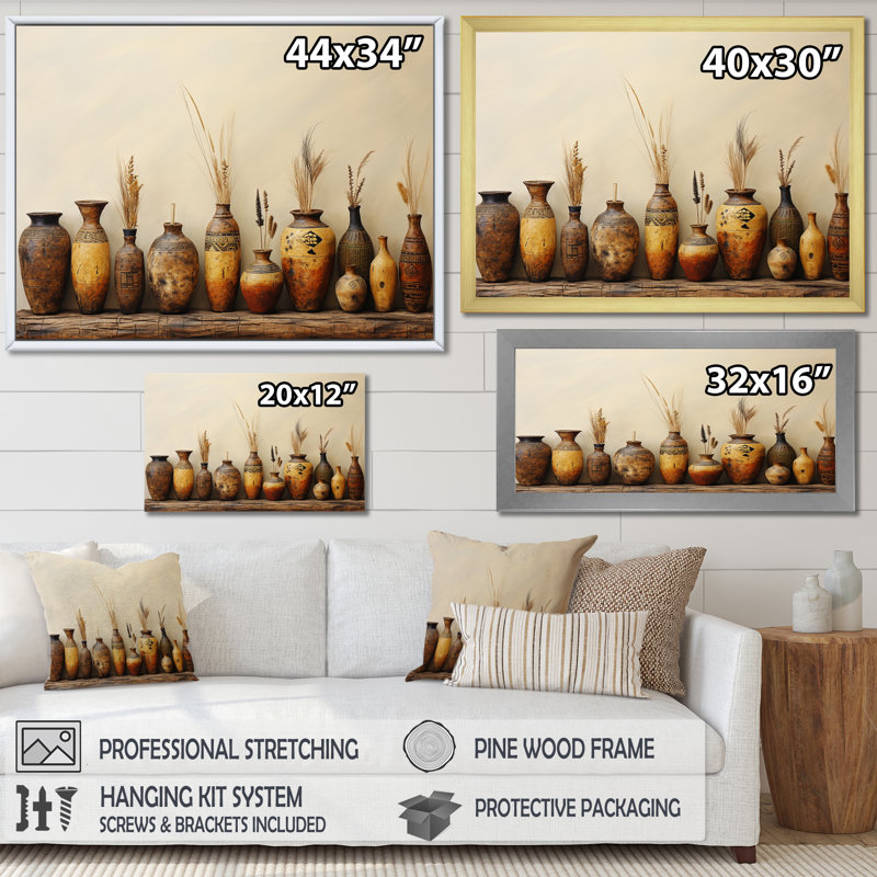 Art mural brun, formation de poterie minimaliste, Toile tendue, H 34 po x l 44 po x P 1,5 po