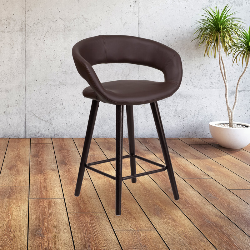 Palafox 24'' High Contemporary Vinyl Counter Height Stool with Wood Frame, Brown, Counter Stool (24.5" Seat Height)