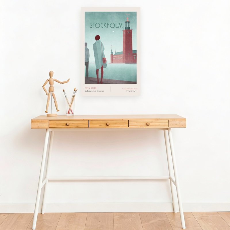 Stockholm 2 - Stockholm City Hall Elegant Retro Serene Architecture City Wall Art Print 1 Piece Wrapped Canvas Wall Art