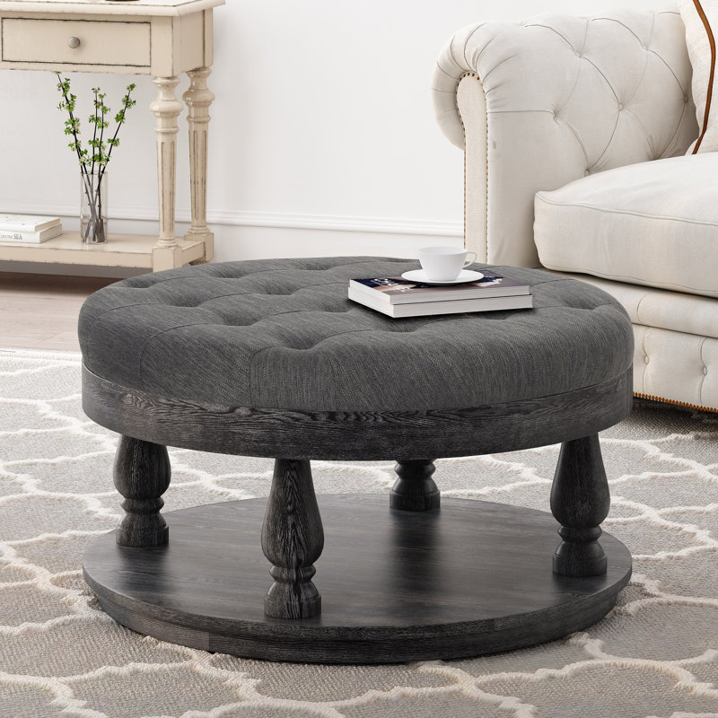 Chic point de gaufre à boutons, gris anthracite, avec base en bois de pin massif, bouton contemporain gris anthracite de 40 po x 20 po et détails, 40 po x 40 po x 20 po