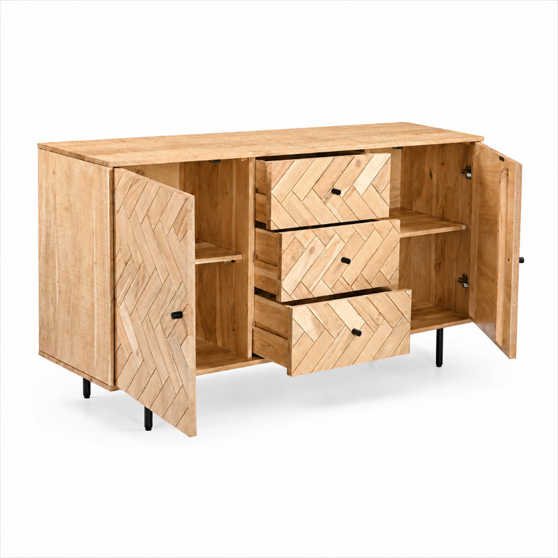 Taylors Storage Sideboard 3 Drawers & 2 Cabinets Pure Mango Wood Hallway Sideboard Table for livings