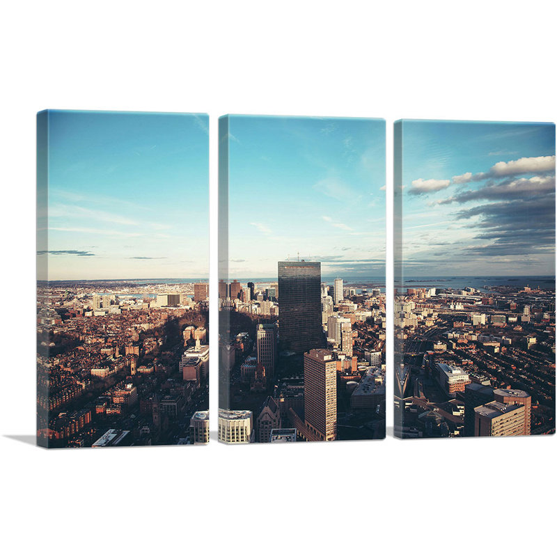 Montreal Canada Skyline - ensemble de 3 reproductions de photos sur toiles tendues, H 40 po x l 60 po x P 0,75 po