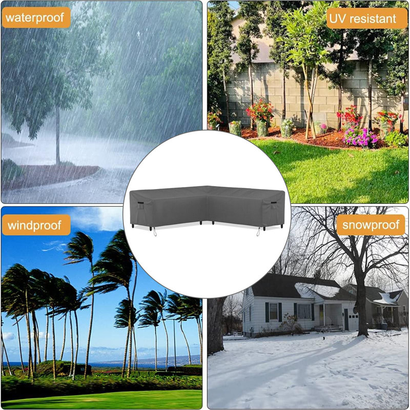 Gray 100" Waterproof V-Shaped Outdoor Sectional Sofa Cover