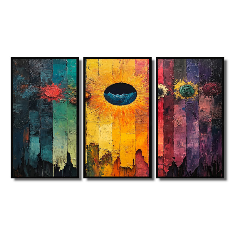 «Colorful Native Souls Spiritual Dreams II - Dreams Motivation», ensemble d'art mural, Toile avec cadre flottant noir