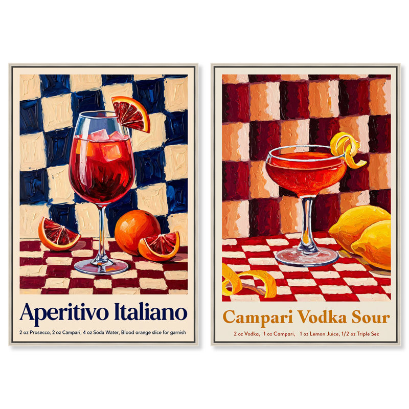 «Tangerine Drink Set», reproduction d'art sur toile par Art Remedy, H 54 po x l 36 po, Encadrement argenté