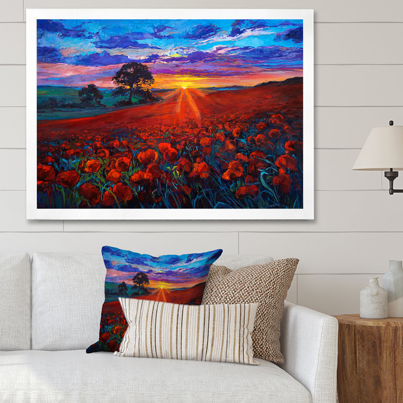 Poppy Fields - Traditional Wall Decor, White Picture Framed , 34" H x 44" W x 1.5" D