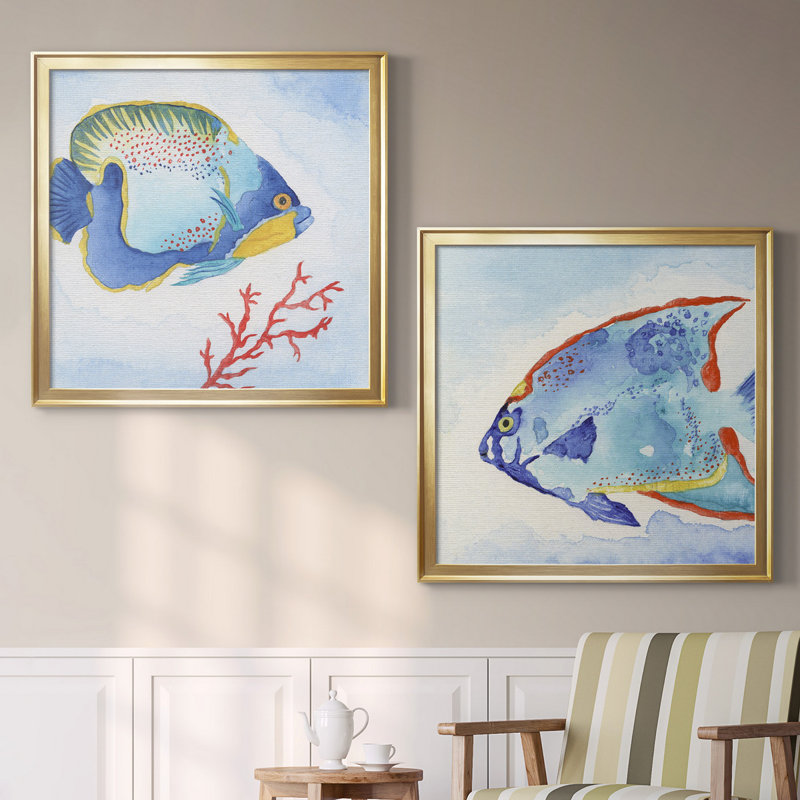 " Galapagos Fish I " 2 - Pieces, Gold Framed Canvas, No Mat, 34.5" H x 69" W x 1.5" D