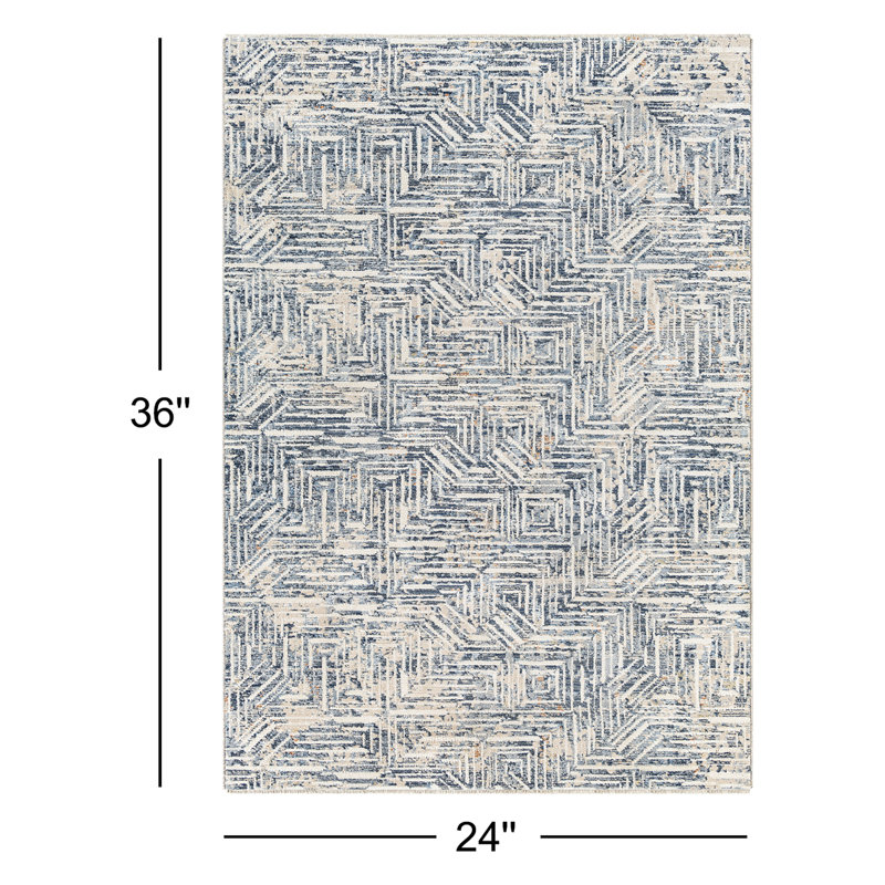 Tapis bleu marine / beige tissé à la machine Levinson, Rectangle de 2 pi x 3 pi