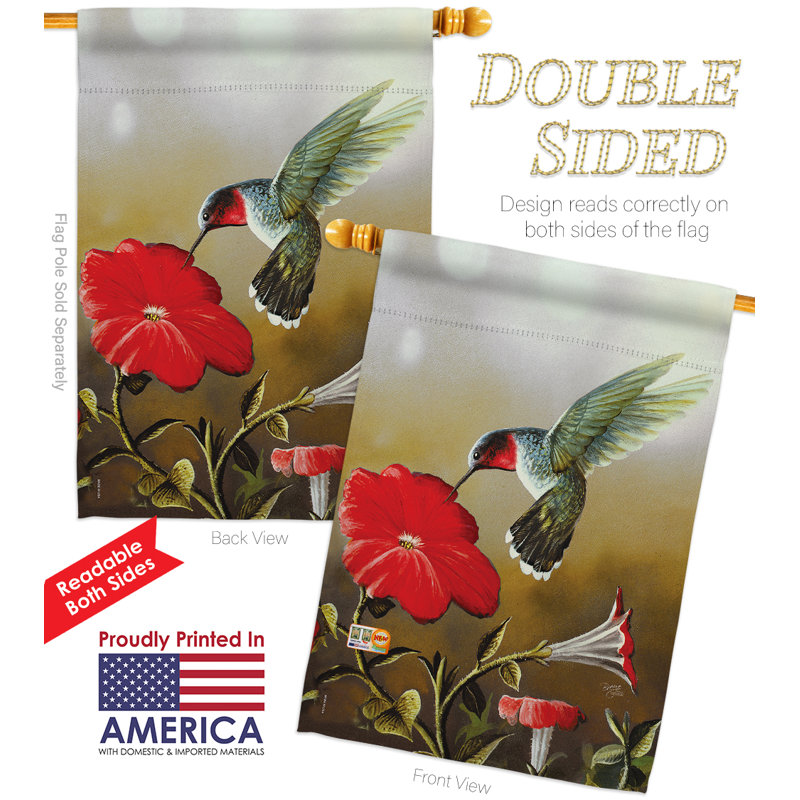 Mélange de polyester vertical à 2 côtés 40 x 28 po ruby hummingbird jardin friends oiseaux ensemble de drapeau