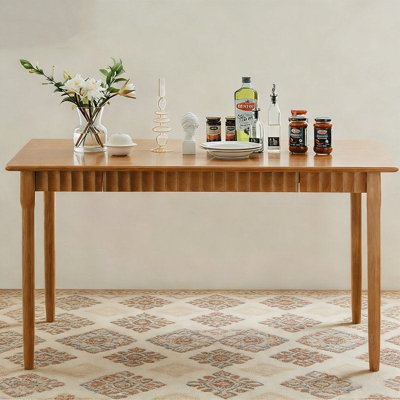 Cherry Wood Color Rectangular Solid Wood Dining Table