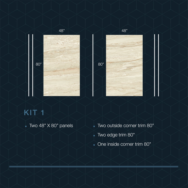 Polymarm 48" W 80" H 48" D Two Wall Composite Shower Wall Panel Surround, Diana Reale