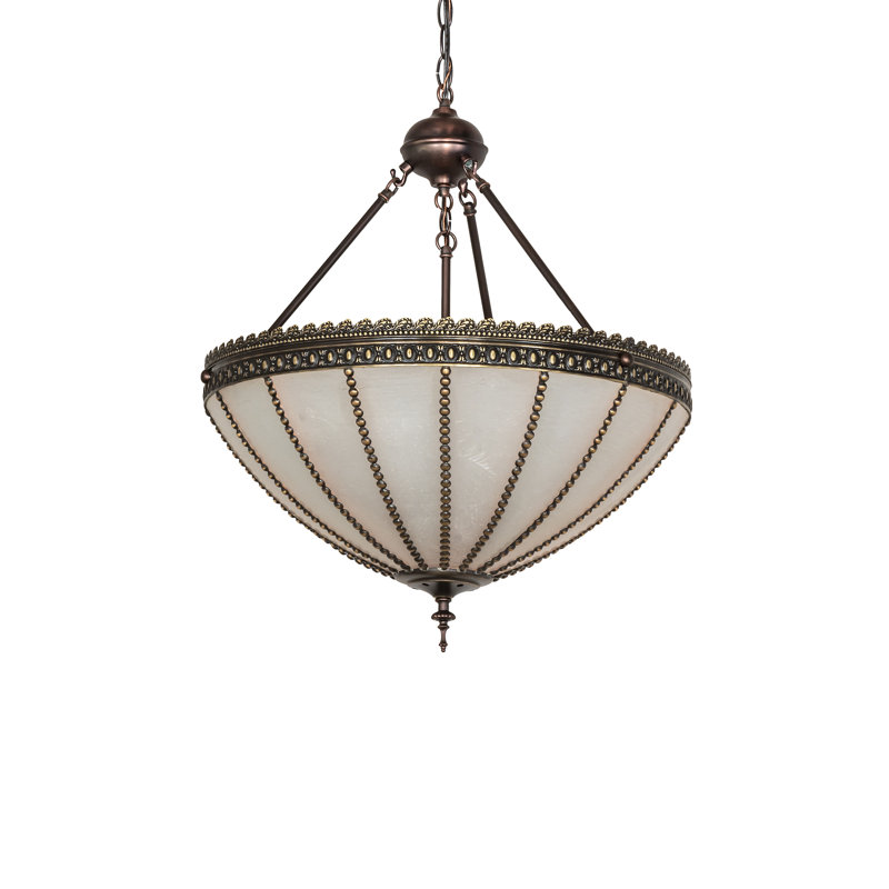 Meyda 31'' Antique Copper Bowl Pendant with Stained Glass