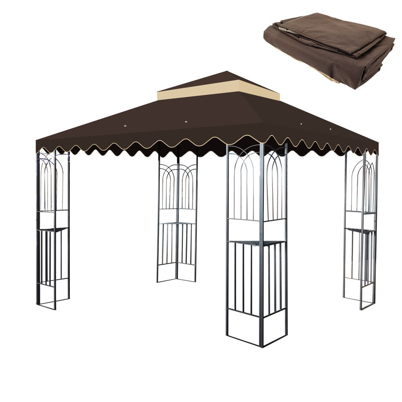 10X10 Ft Patio Gazebo Replacement Canopy In Tan. . Drain Holes For Water Drainage. Net A - Outdoor Space - Fabric With Block. To Avoid Pooling. - Zone. Relax Outdoors