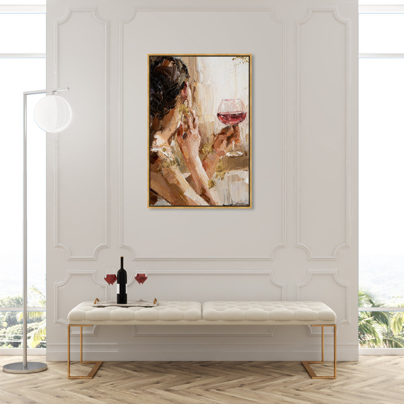 «Pondering Gilded», peinture sur toile, Noir, H 45 po x l 30 po, Toile avec cadre or