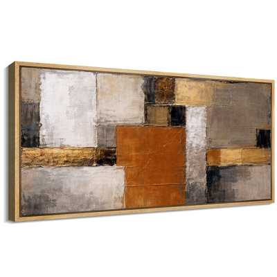 Illustration de bloc géométrique rustique orange gris, photos de salon industriel, impression sur toile encadrée