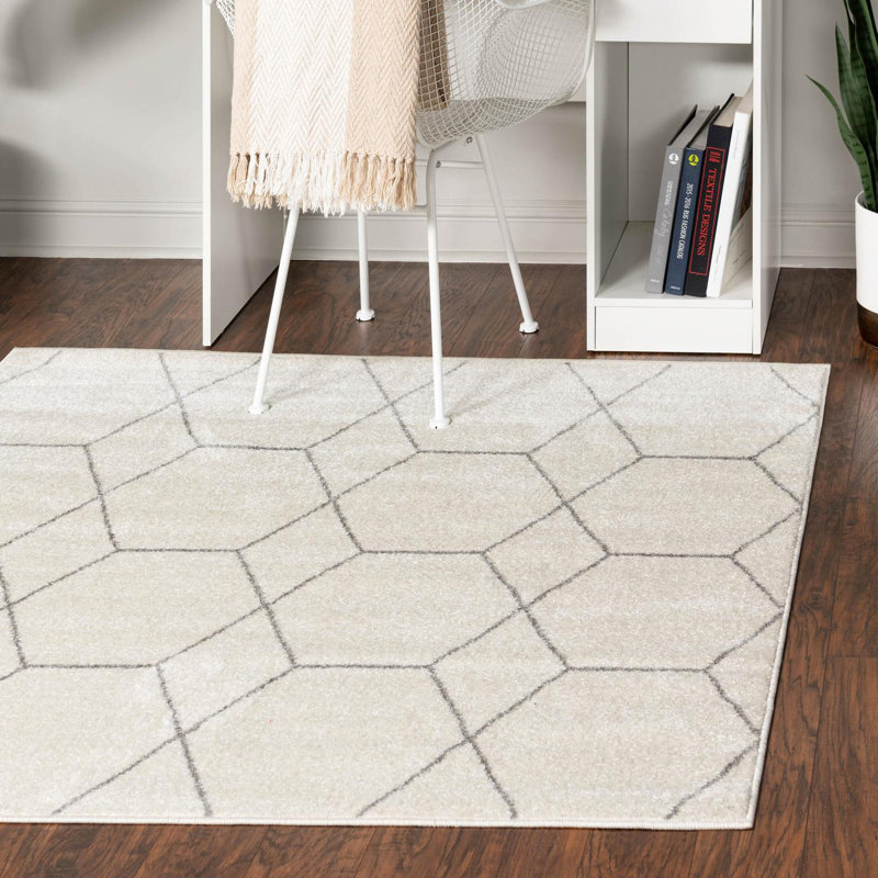 Tapis géométrique Debrodie, Carré 6 pi 1 po, Ivoire ivoire