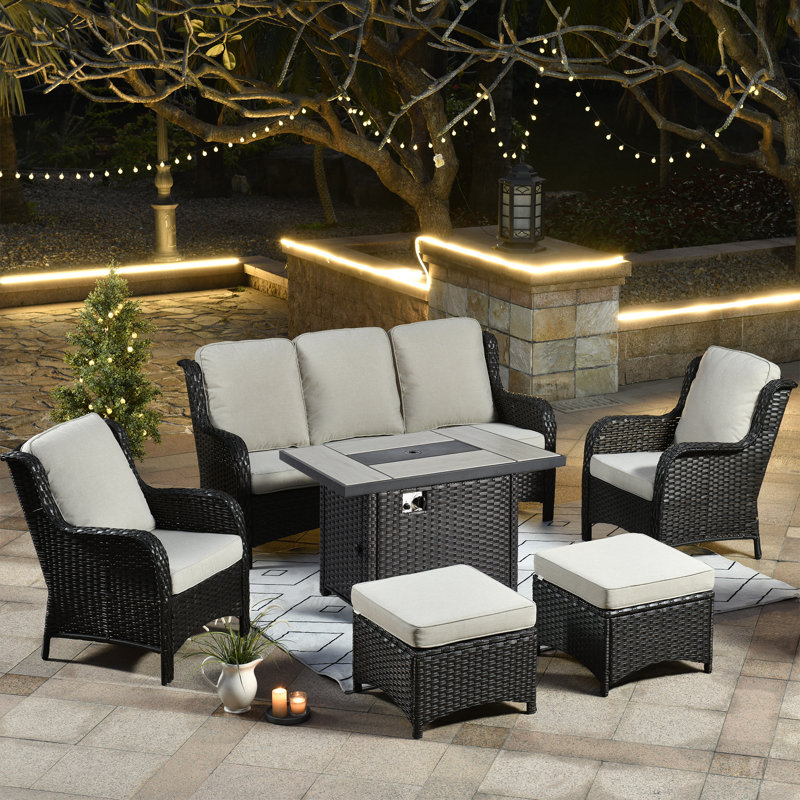 NTC Premium All-Weather Wicker 7 - Person Patio Conversation Set with Cushions, Beige