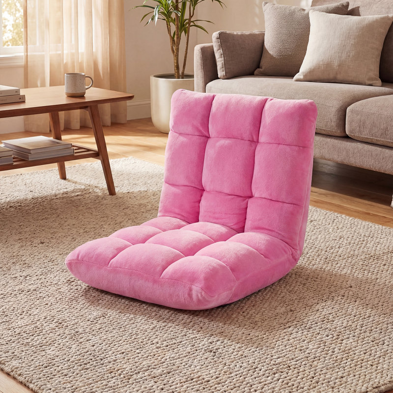 Floor Sofas & Couches with Back Support, 14-Position Adjustable Back, Thick Sponge Padding Pink, Pink