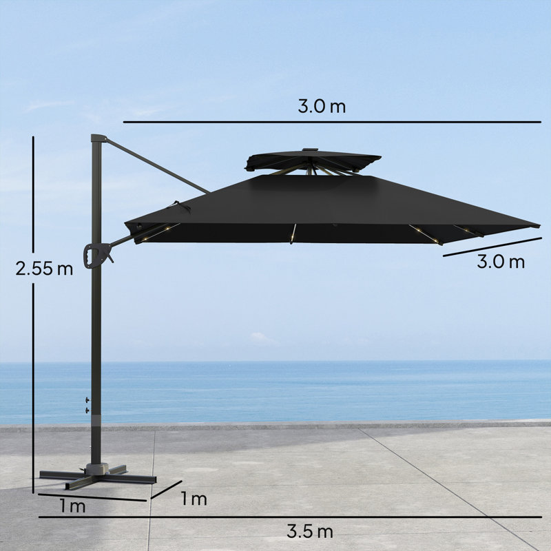 300cm Lighted Tilt Cantilever Parasol, Black