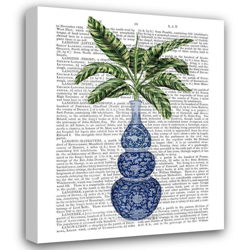 Reproduction d'art sur toile tendue Trinx Fab Funky Gallery: Vase chinoiserie 7, avec plante, H 45 po x l 36 po