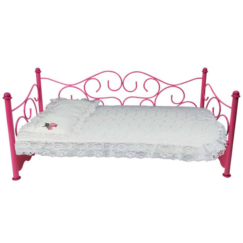 White Eyelet Comforter Set for Doll Crib with Pink Rose Appliqué