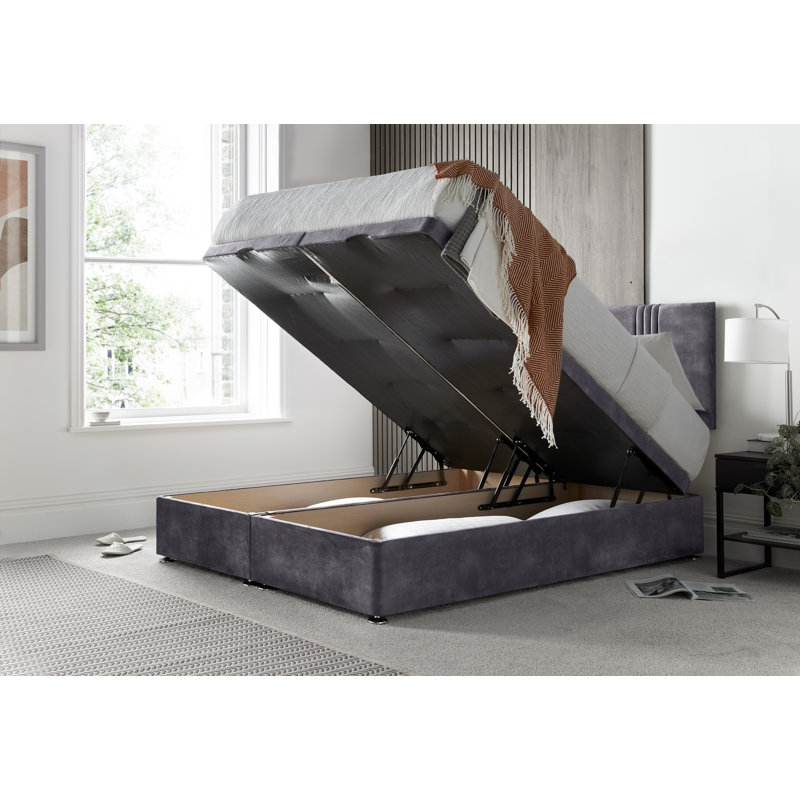 New Empire Conistan Upholstered Ottoman Storage Bed with Panel Headboard & Gas Lift, Charcoal, Single (3')