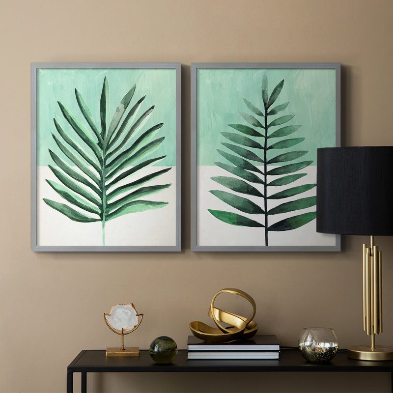 Impression encadrée Verging Palm I-Premium - prête à être accrochée - aucun clou requis - aucun clou requis, Vert