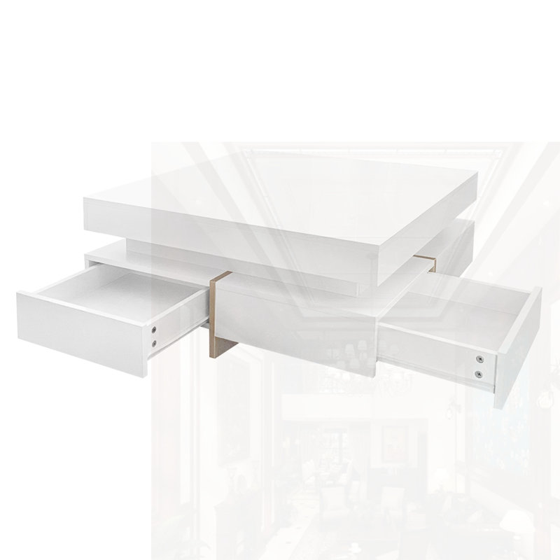 Table basse moderne à 4 tiroirs ultrabrillante, White