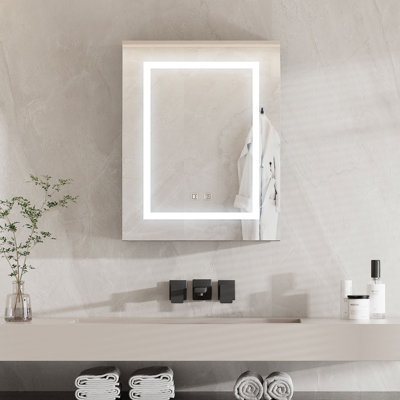 Armoire à pharmacie sans cadre à fixation en surface avec miroir et 2 tablettes et éclairage DEL Cormarion
