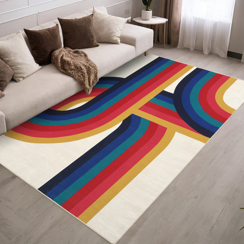 Large Area Rug 9x12 Machine Washable Dining Room Rug with Non-Slip Backing Ultra-Soft Abstract Print Floor Carpet Contemporary Indoor Mat for Bedroom Living Room Nursery Blue Pink