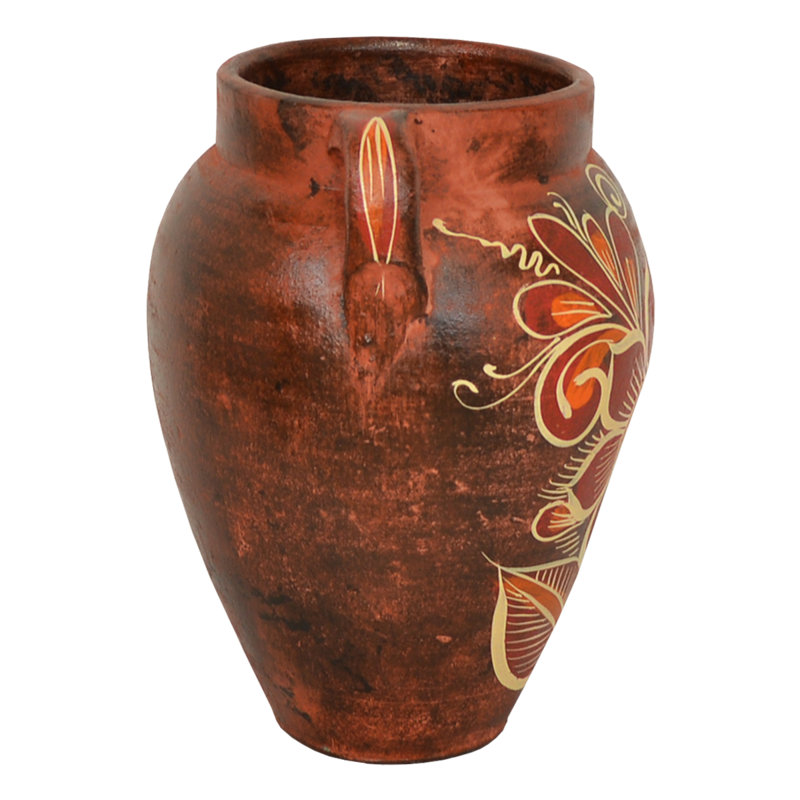 Set Of Three Handmade & Handpainted Clay Vases