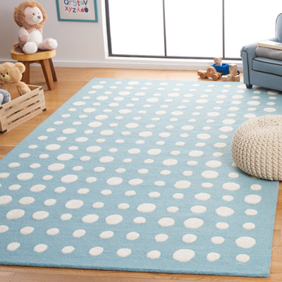 Tapis bleu / blanc en laine / coton touffeté à la main Rebollo