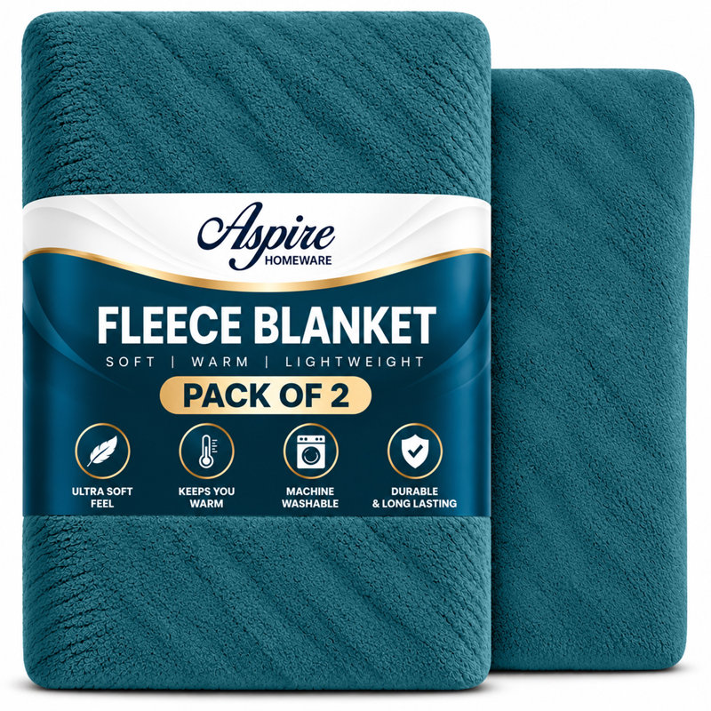 Aspire Homeware Teal Fleece Blanket, Single (130cm Width X 150cm Length)