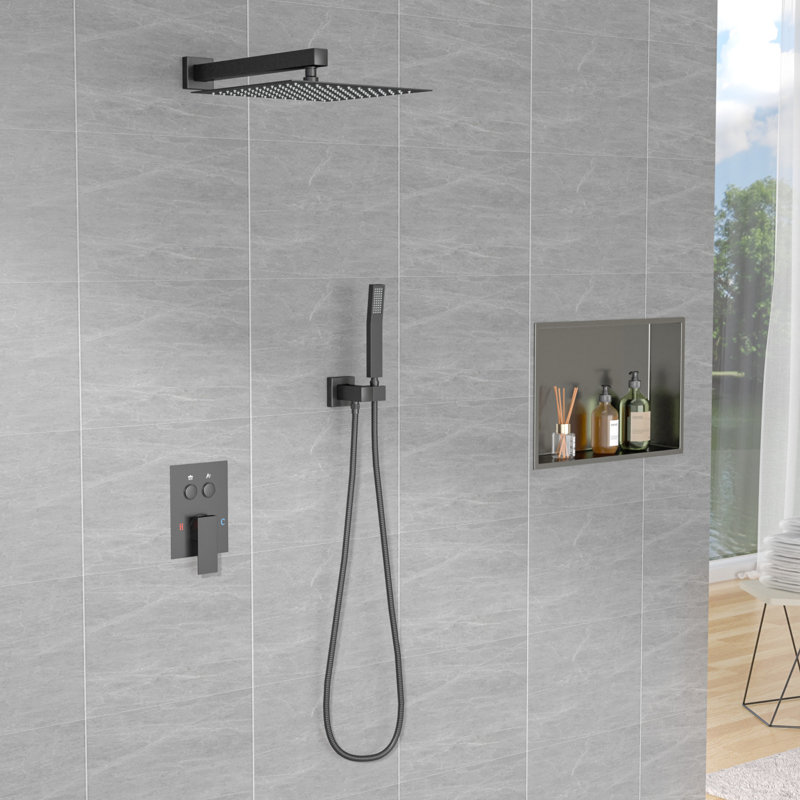 10 Inch Rain Shower Head Shower System Push Button Diverter Shower Set Wall Mount Shower System, Matte Black