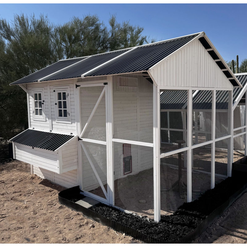 Zylina White Wooden Chicken Coop with Run and Nesting Bays